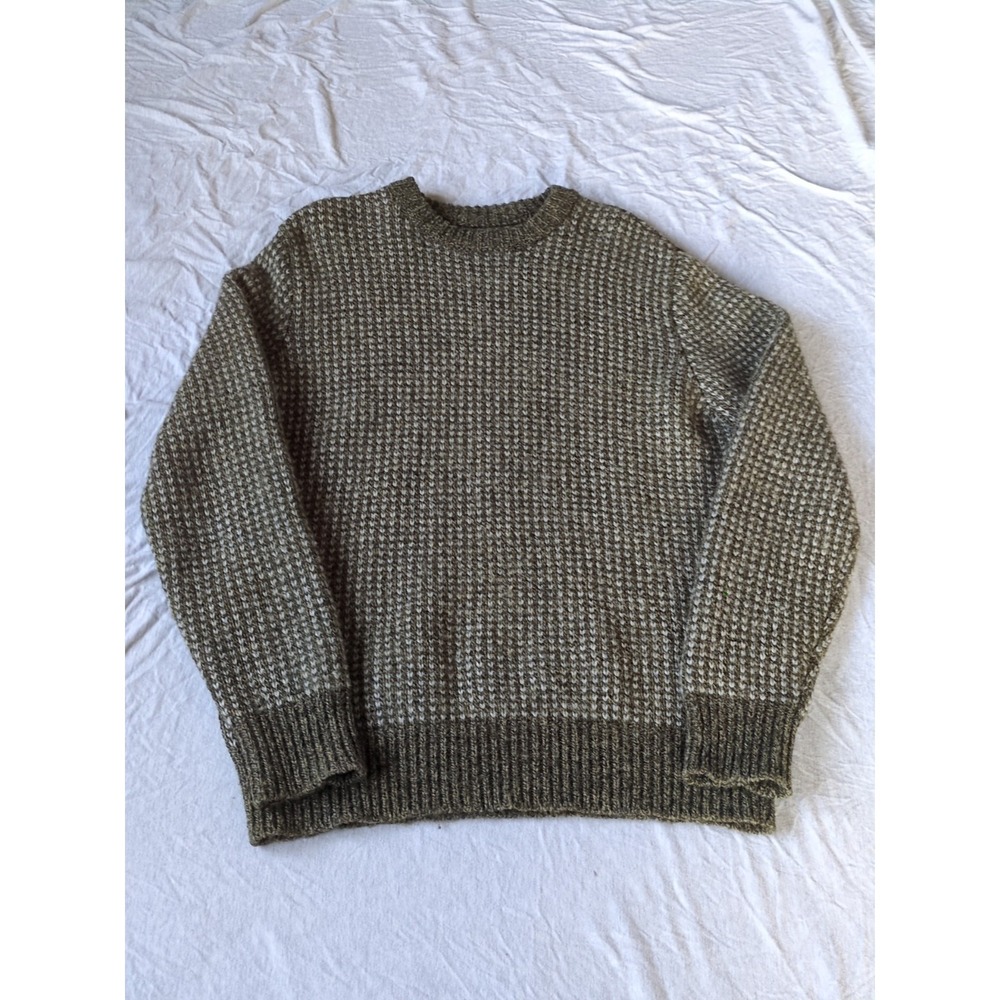 LL Bean Signature Birdseye 100% Wool‎ Pullover Sweater Sz Medium Green White